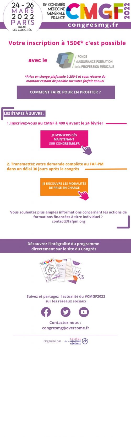 Votre inscription à 150€ avec le FAF-PM - CMGF 2024